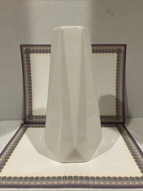 Modern White Faceted Ceramic Vase - Unbranded